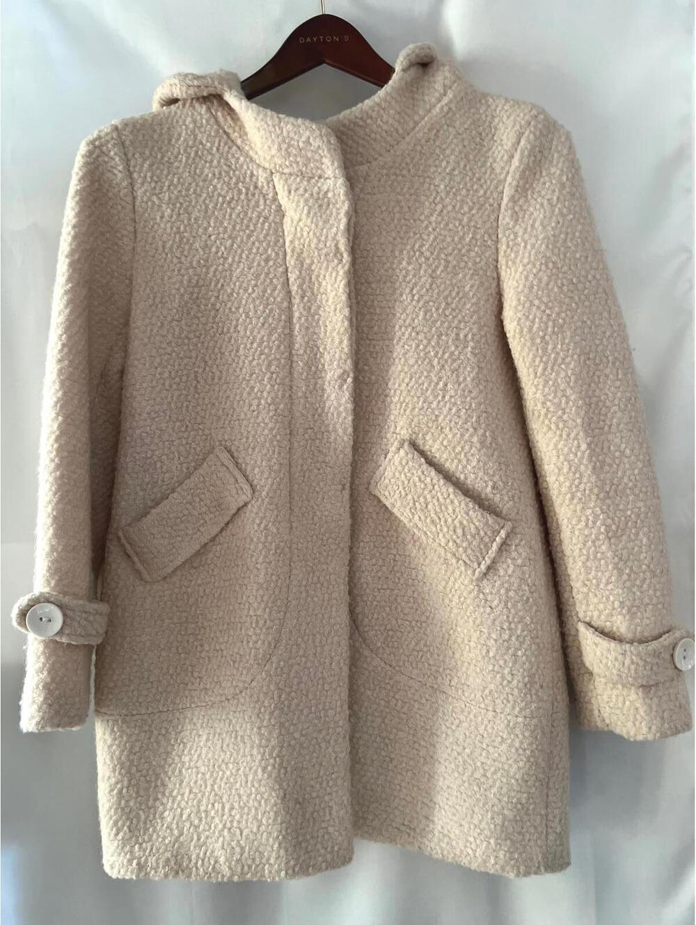 Max Mara Cream Wool Hooded Coat, Size XL